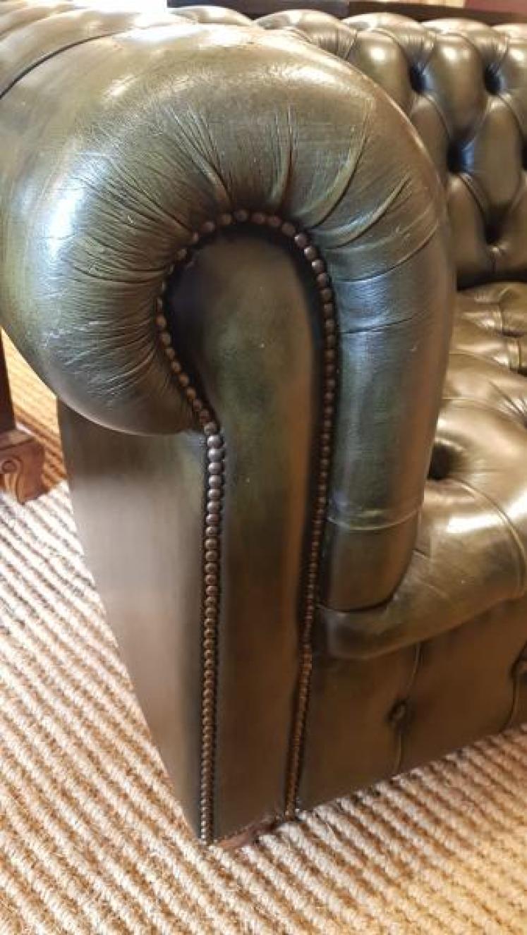 Large 1950's Olive Green Chesterfield Sofa - Image 4