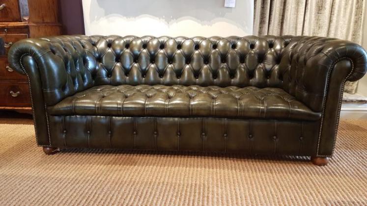 Large 1950's Olive Green Chesterfield Sofa - Image 5