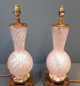 Matching Pair of Murano Glass Table Lamps