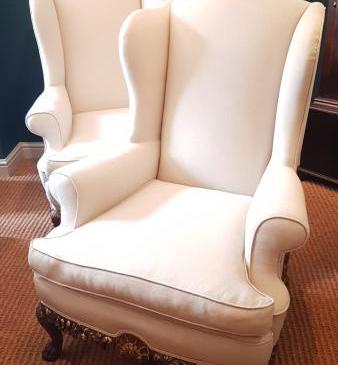 Matching Pair of Edwardian Wing Back Arm Chairs 
