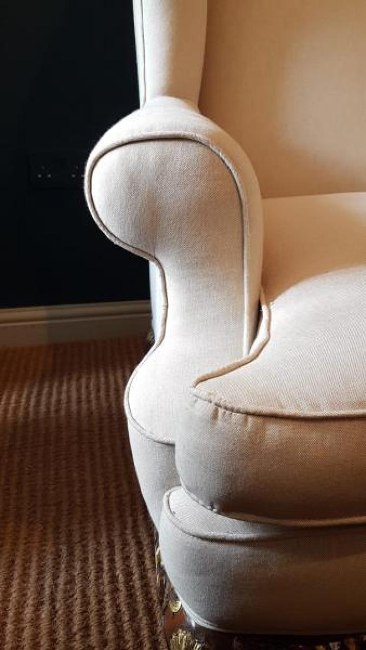 Matching Pair of Edwardian Wing Back Arm Chairs  - Image 3