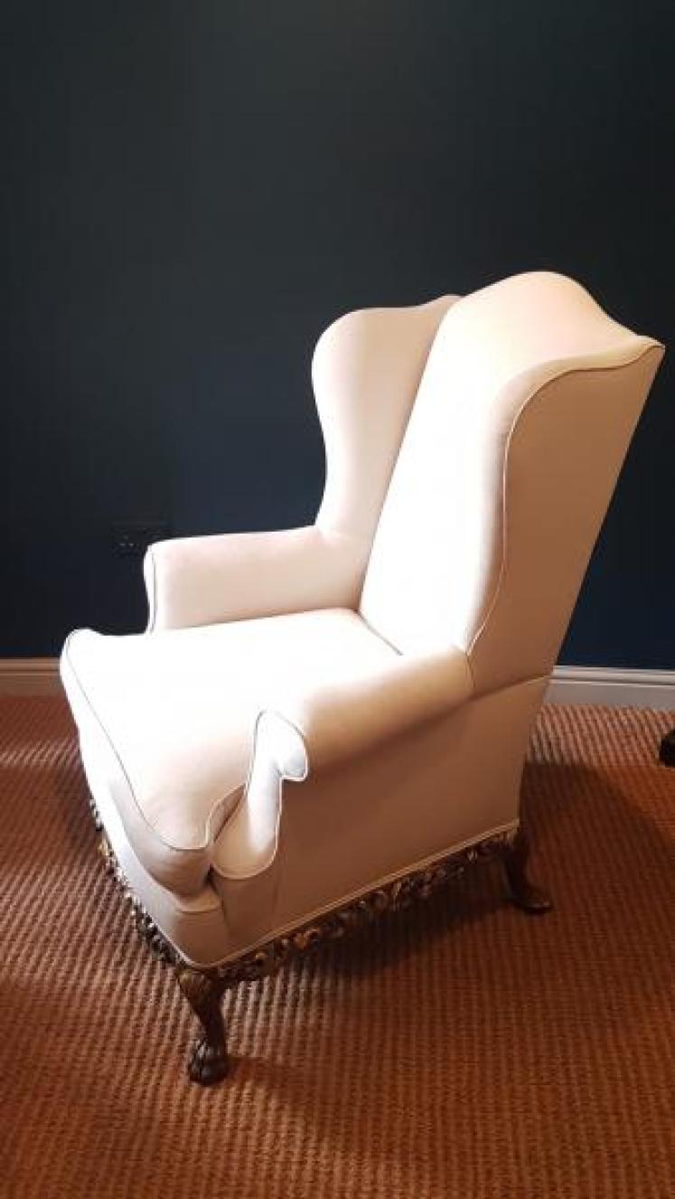Matching Pair of Edwardian Wing Back Arm Chairs  - Image 6