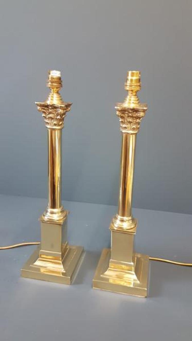 Matching Pair of Edwardian Cast Brass Table Lamps - Image 1