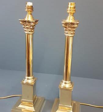 Matching Pair of Edwardian Cast Brass Table Lamps