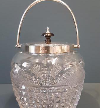 George V Solid Silver And Cut Crystal Biscuit Jar