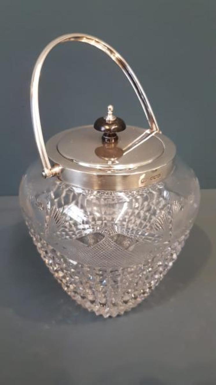 George V Solid Silver And Cut Crystal Biscuit Jar - Image 3