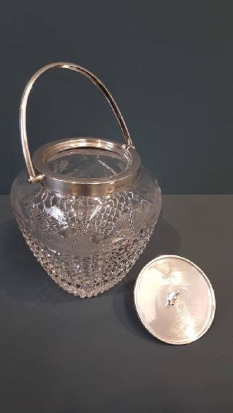 George V Solid Silver And Cut Crystal Biscuit Jar - Image 4