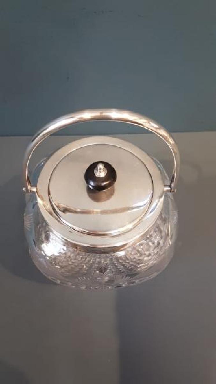 George V Solid Silver And Cut Crystal Biscuit Jar - Image 6