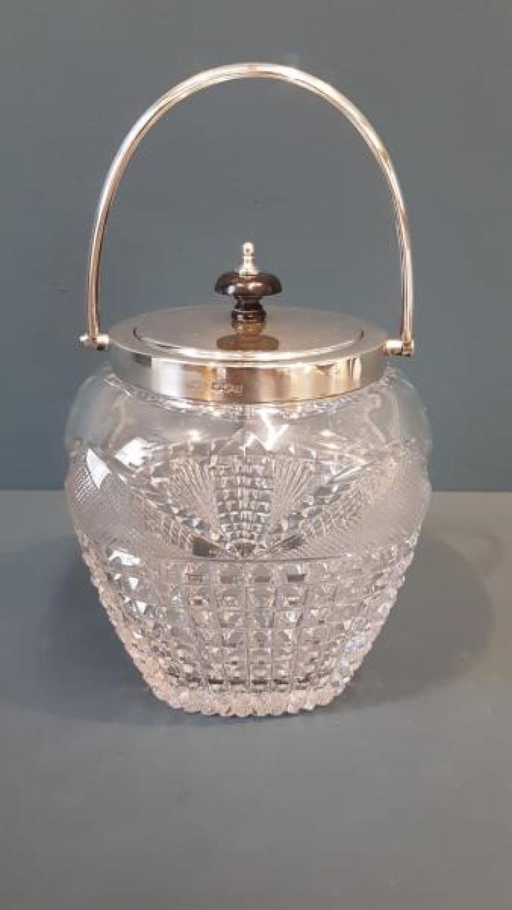 George V Solid Silver And Cut Crystal Biscuit Jar - Image 7