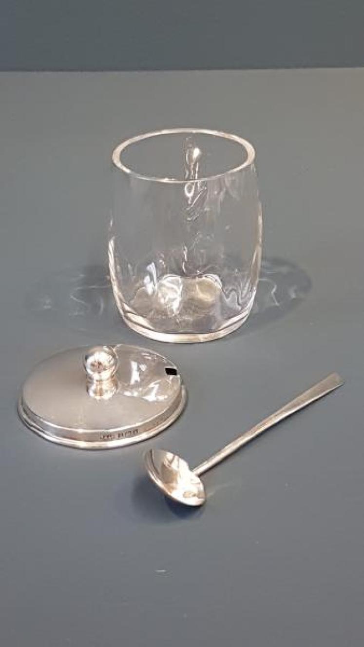 Edwardian Silver Topped Jam Pot and Matching Spoon - Image 2