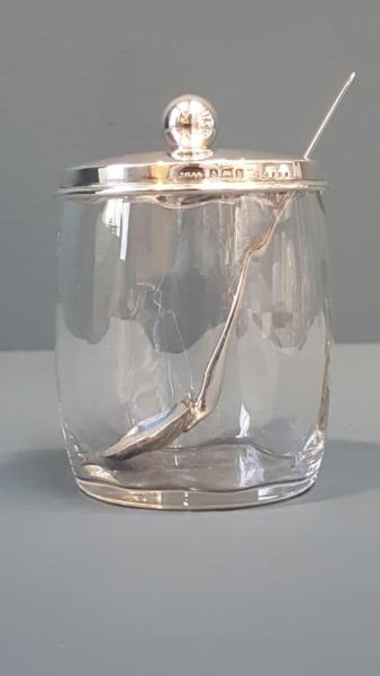 Edwardian Silver Topped Jam Pot and Matching Spoon - Image 3