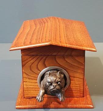 Rare Victorian Bulldog in Kennel Ash Tea Caddy 