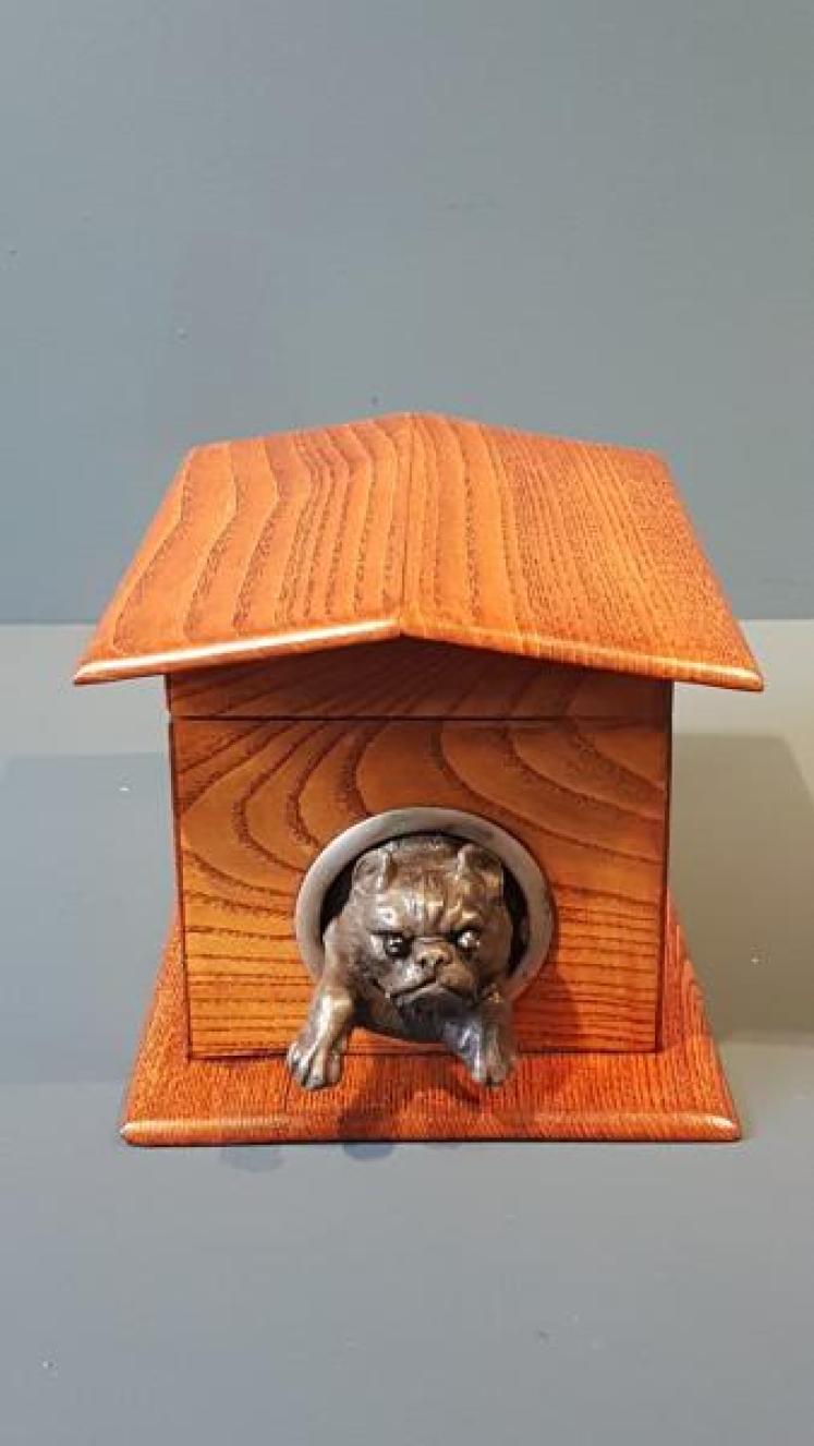 Rare Victorian Bulldog in Kennel Ash Tea Caddy  - Image 1