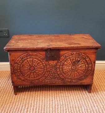  Elm Six Plank Coffer With Carved Front