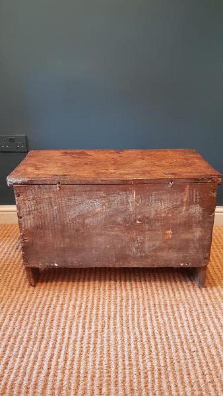 Elm Six Plank Coffer With Carved Front - Image 5