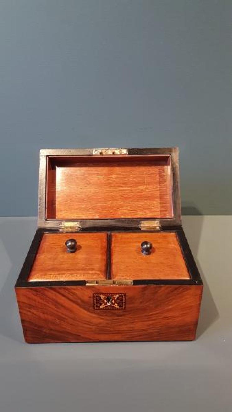 Victorian Walnut Tunbridge Ware Inlaid Tea Caddy - Image 2
