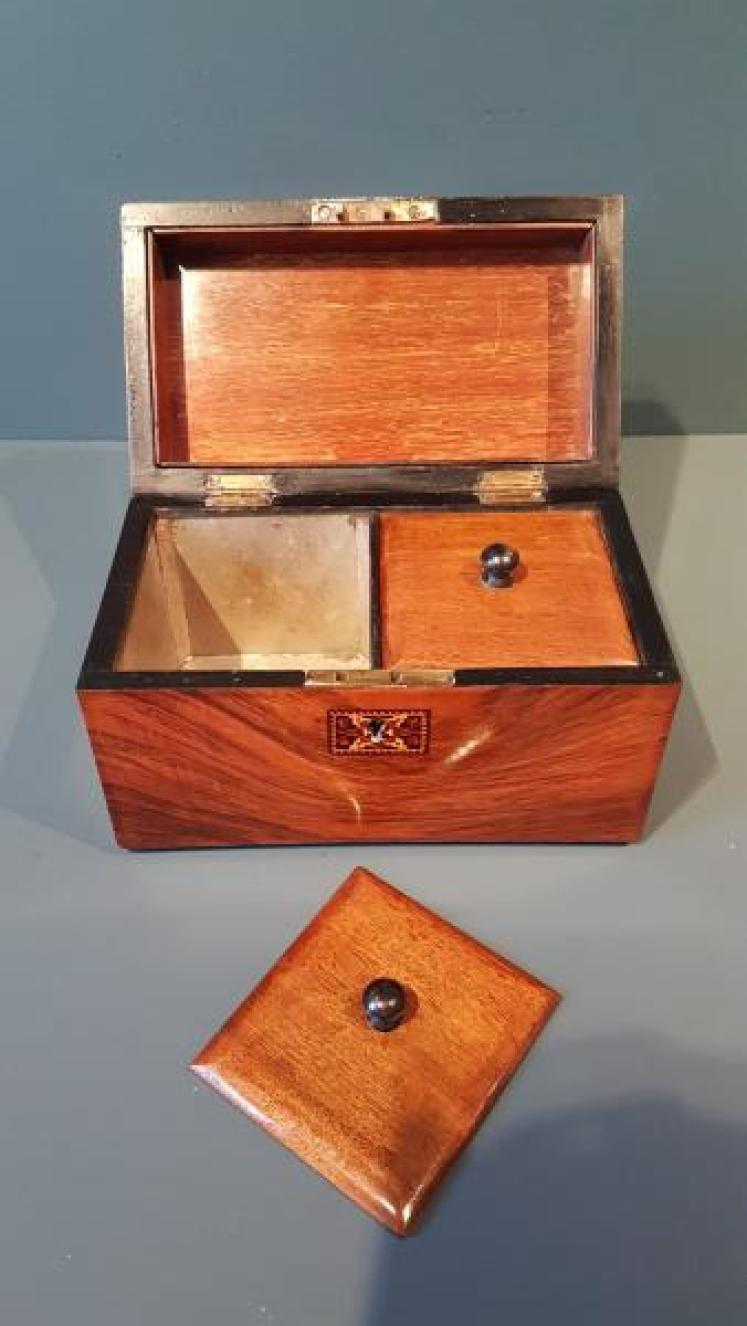 Victorian Walnut Tunbridge Ware Inlaid Tea Caddy - Image 3