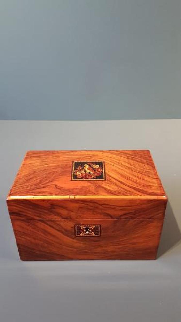 Victorian Walnut Tunbridge Ware Inlaid Tea Caddy - Image 6