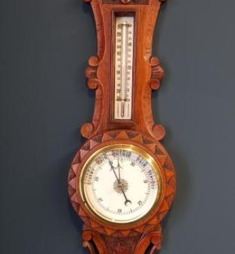 Victorian Polished Oak Starburst Banjo Barometer