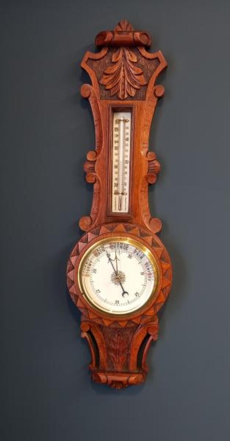 Victorian Polished Oak Starburst Banjo Barometer - Image 1