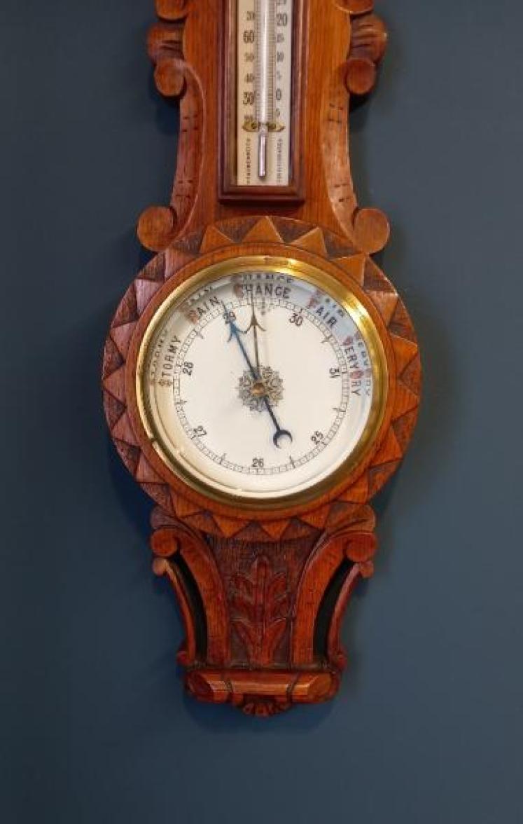 Victorian Polished Oak Starburst Banjo Barometer - Image 2