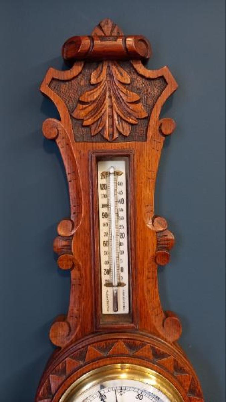 Victorian Polished Oak Starburst Banjo Barometer - Image 3