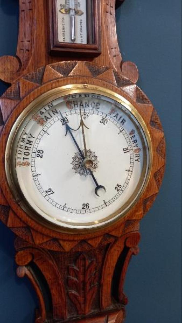 Victorian Polished Oak Starburst Banjo Barometer - Image 5