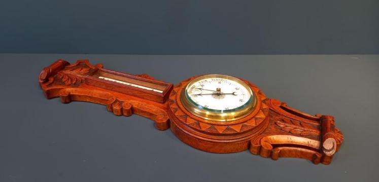 Victorian Polished Oak Starburst Banjo Barometer - Image 7