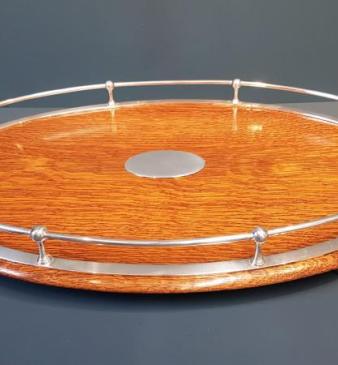 Immaculate Victorian Oak and Silver Plate Tray 