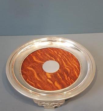 Edwardian Oak and Silver Plate Decanter Coaster