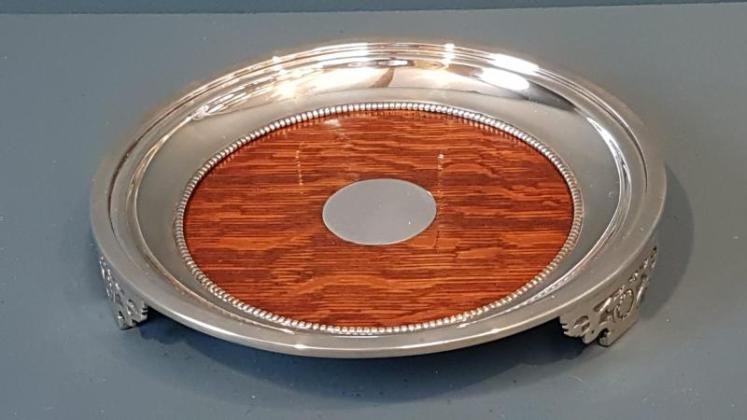 Edwardian Oak and Silver Plate Decanter Coaster - Image 2