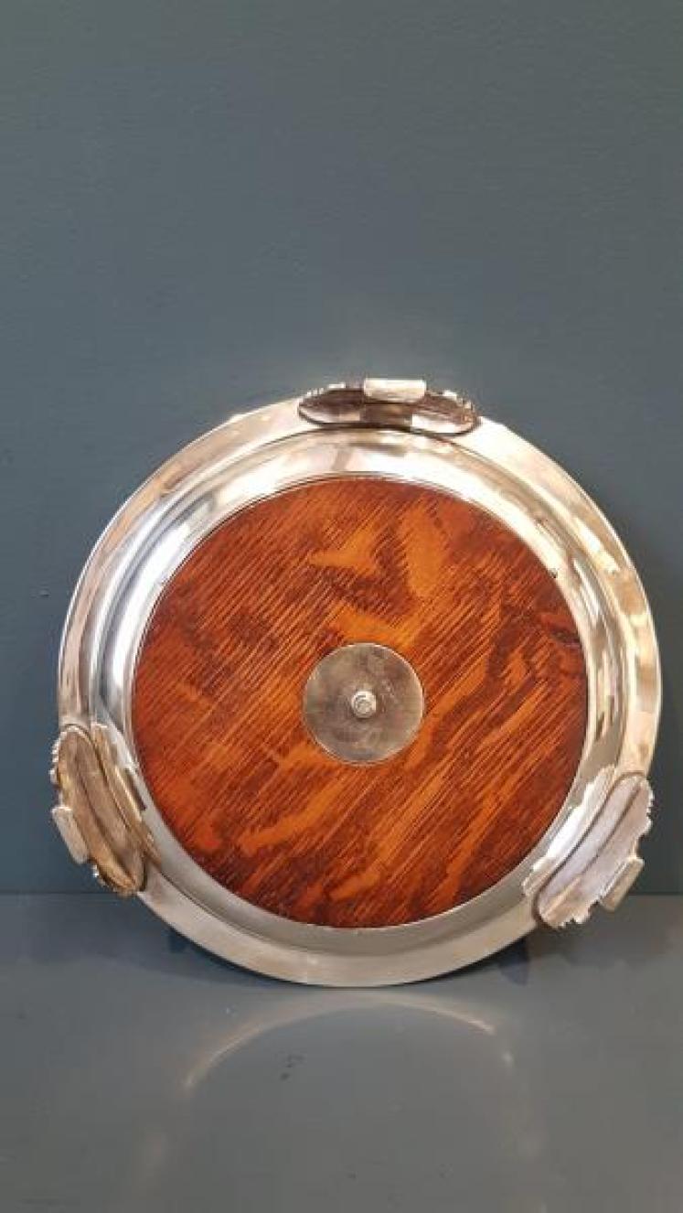 Edwardian Oak and Silver Plate Decanter Coaster - Image 3