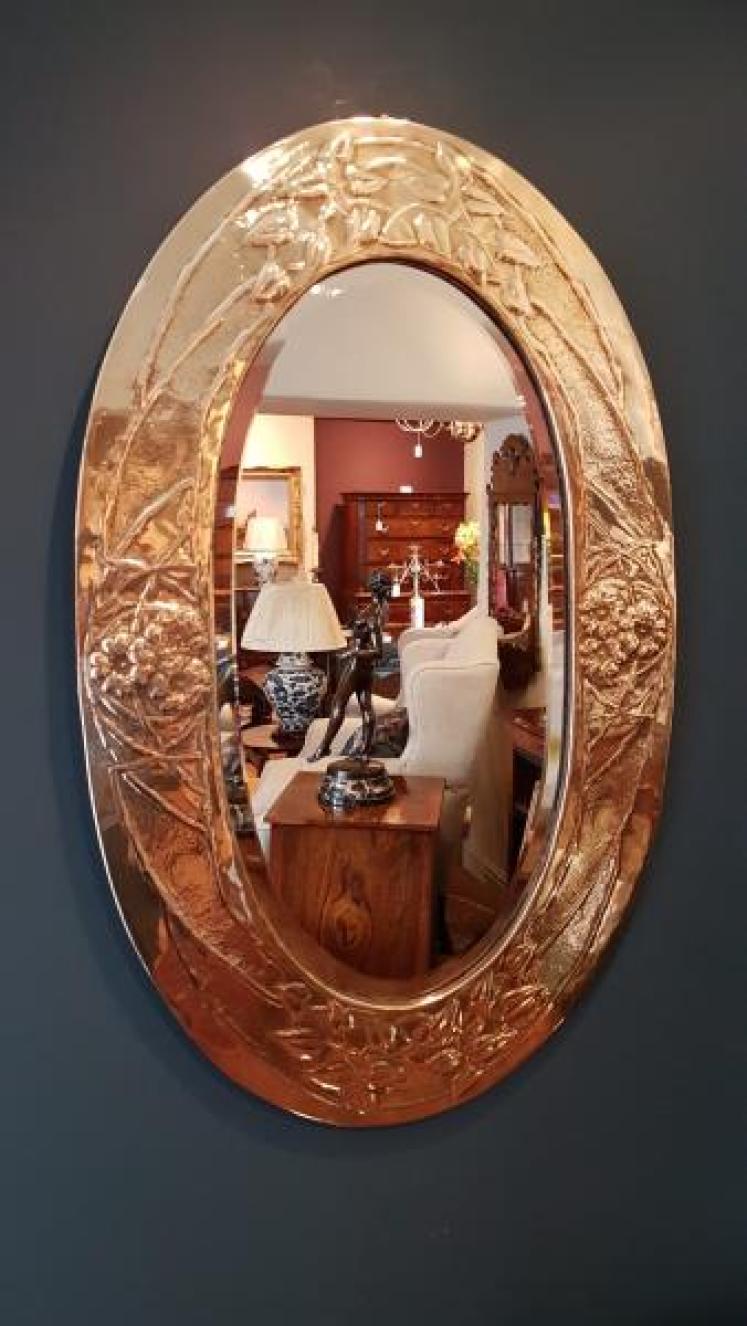 Arts and Crafts Glasgow School Brass Framed Mirror  - Image 1