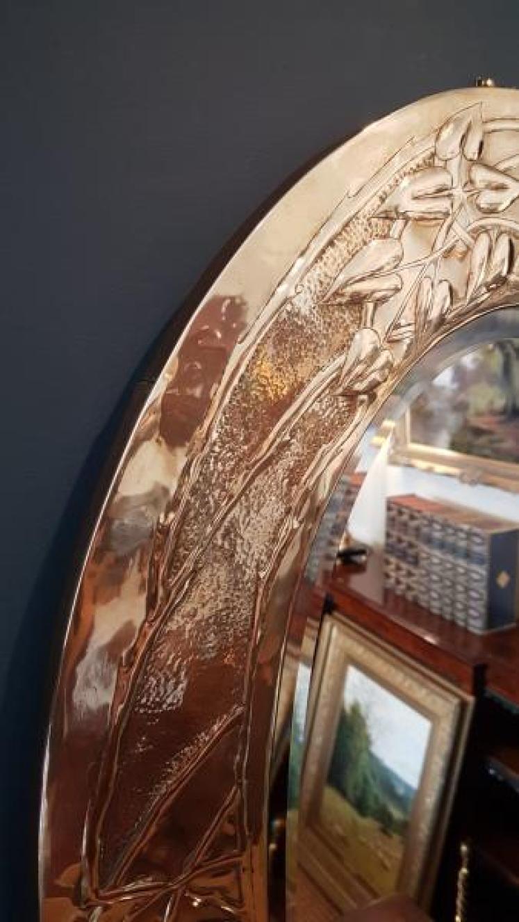 Arts and Crafts Glasgow School Brass Framed Mirror  - Image 3
