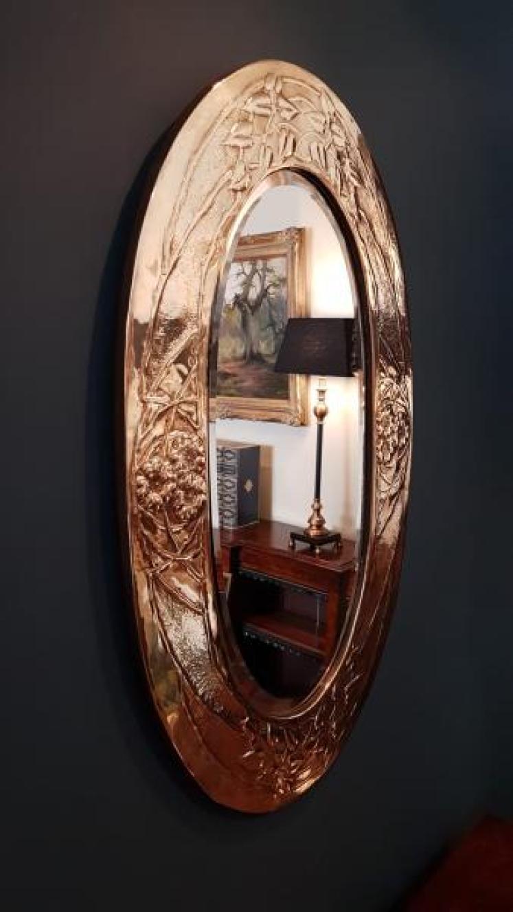Arts and Crafts Glasgow School Brass Framed Mirror  - Image 5