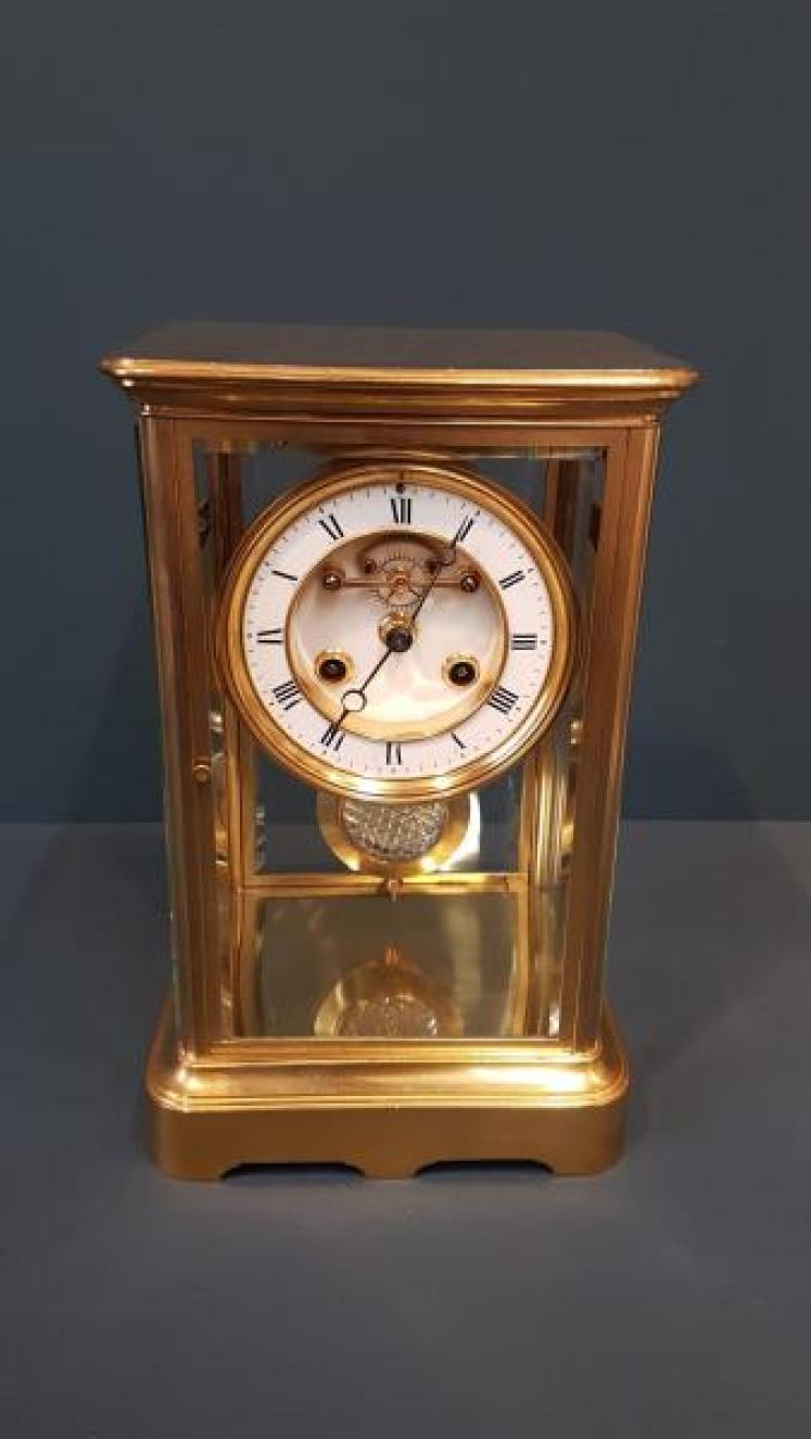 Victorian Four Glass Clock with Visible Escapement  - Image 1