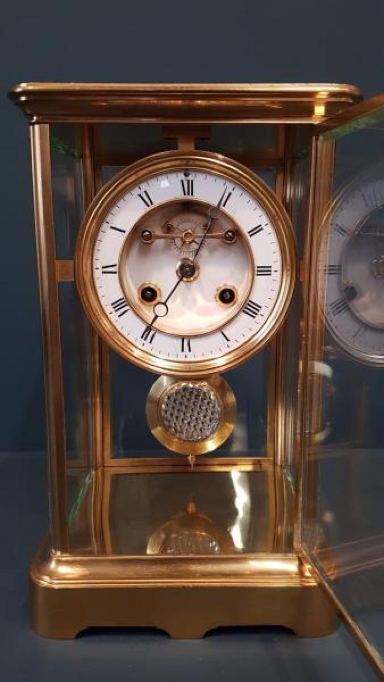 Victorian Four Glass Clock with Visible Escapement  - Image 2