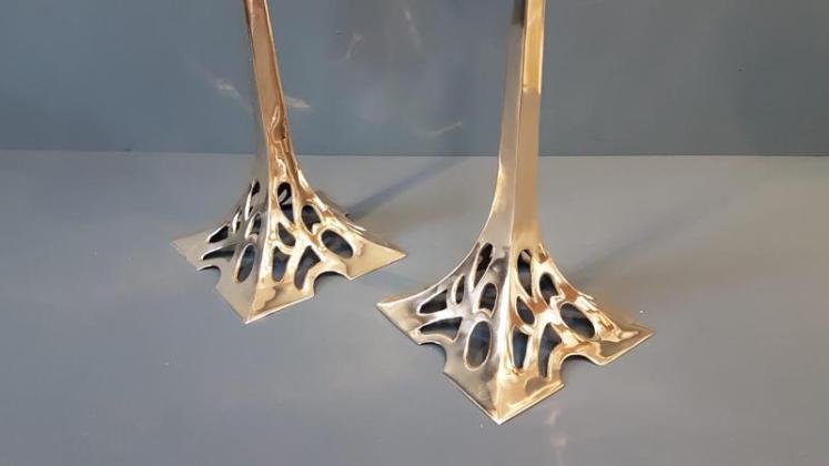 Pair of Art Nouveau Brass Candlesticks - Image 3
