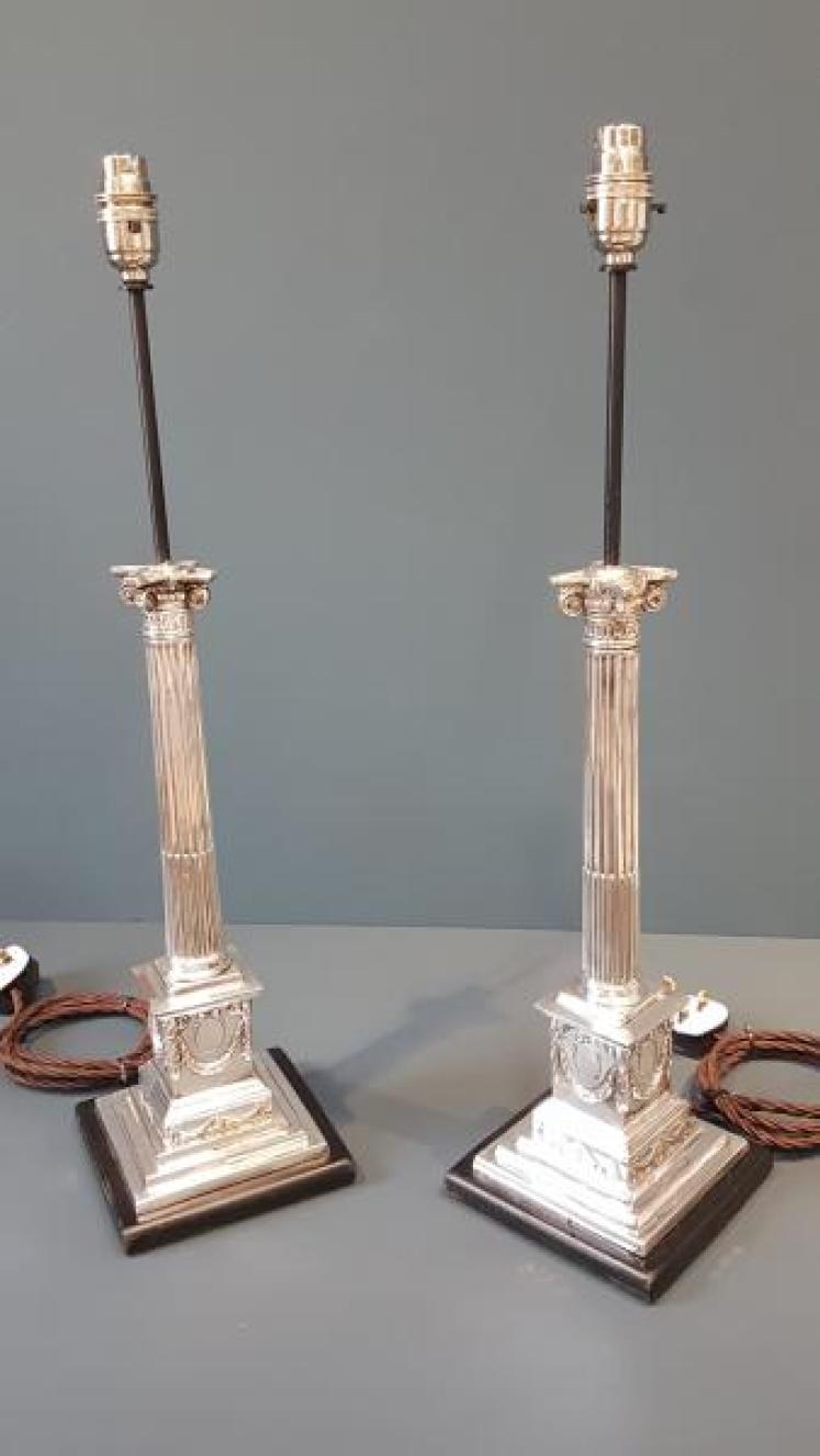 Pair of Sheffield Plate Candlestick Lamps - Image 1
