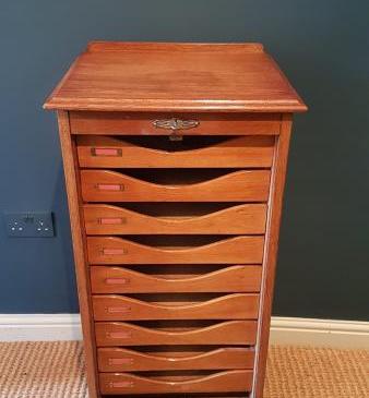 Edwardian Solid Oak Tambour Front File Cabinet