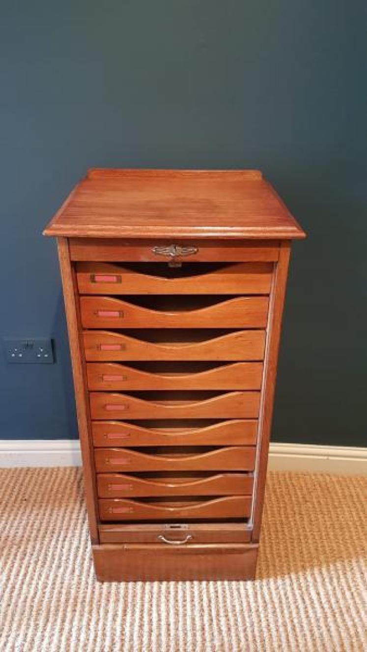 Edwardian Solid Oak Tambour Front File Cabinet - Image 1