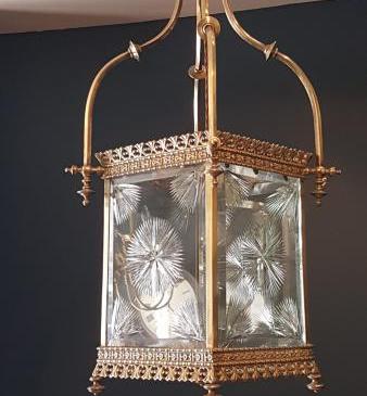 Victorian Hall Lantern with Original Cut Glass Panels