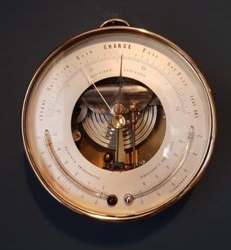 Large Victorian Marine Barometer with Twin Crescent Thermometer