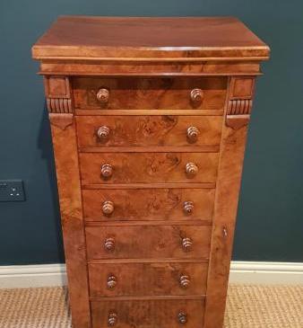 Victorian Burr Walnut Wellington Chest