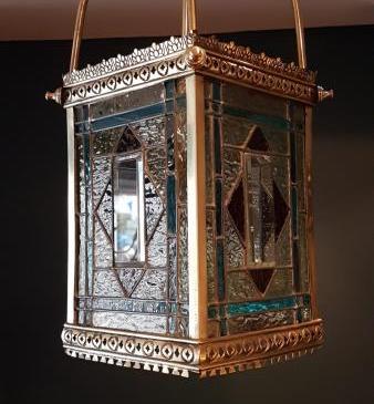 Brass Framed Leaded Glass Lantern