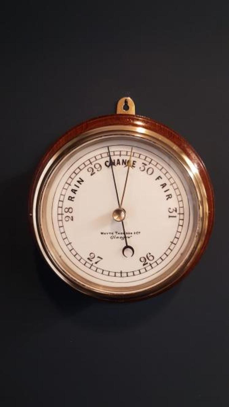 Unusual Oak Cased Bulk Head Marine Barometer - Image 1