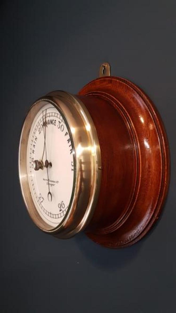 Unusual Oak Cased Bulk Head Marine Barometer - Image 2