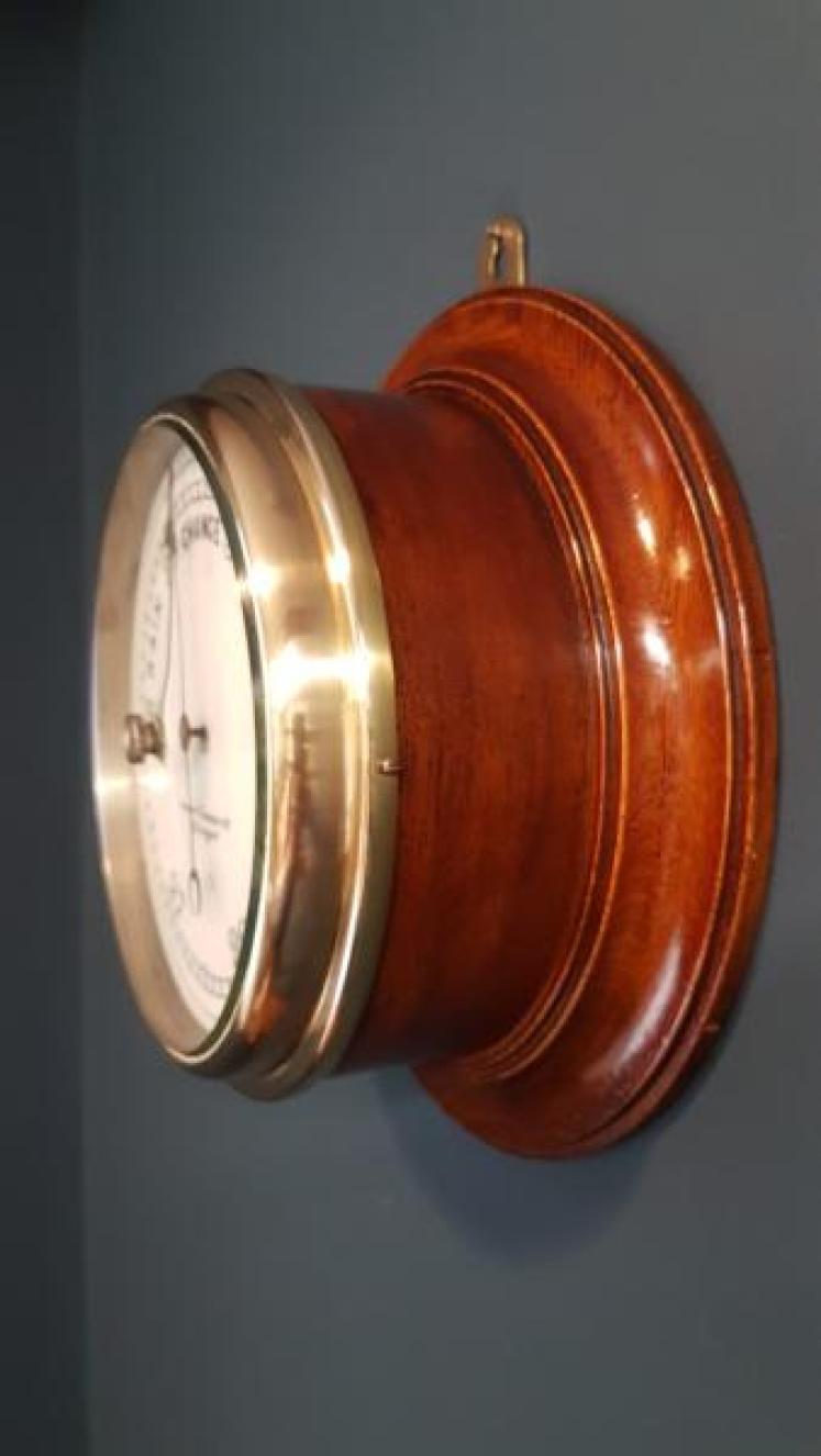 Unusual Oak Cased Bulk Head Marine Barometer - Image 3