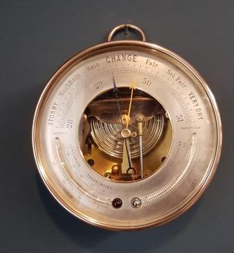 Victorian Bronzed Cased Marine Barometer with Twin Crescent Thermometers