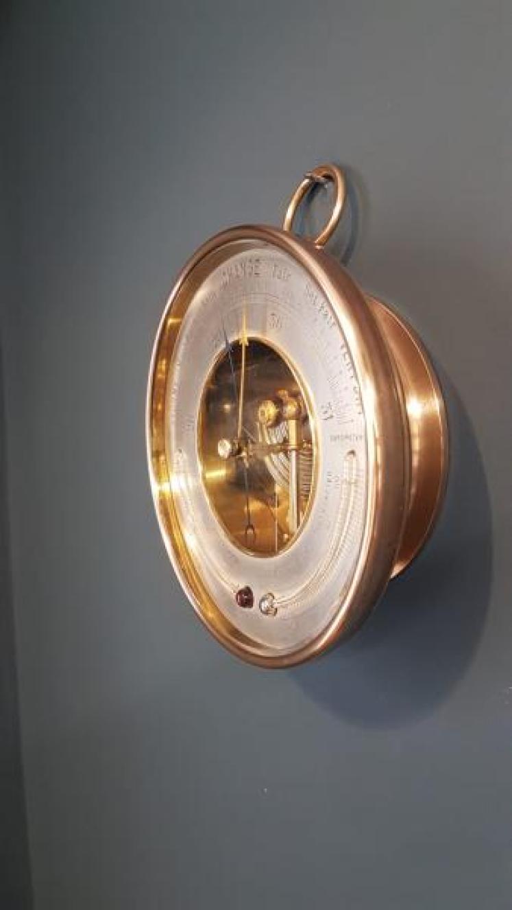 Victorian Bronzed Cased Marine Barometer with Twin Crescent Thermometers - Image 2